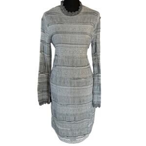 Pol Textured Slate Long-Sleeve Midi Dress – Boho Chic, size Medium